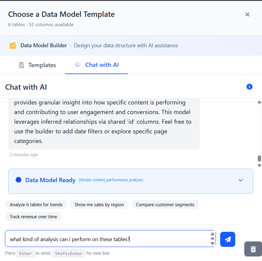 User's First Question To The AI Data Modeler